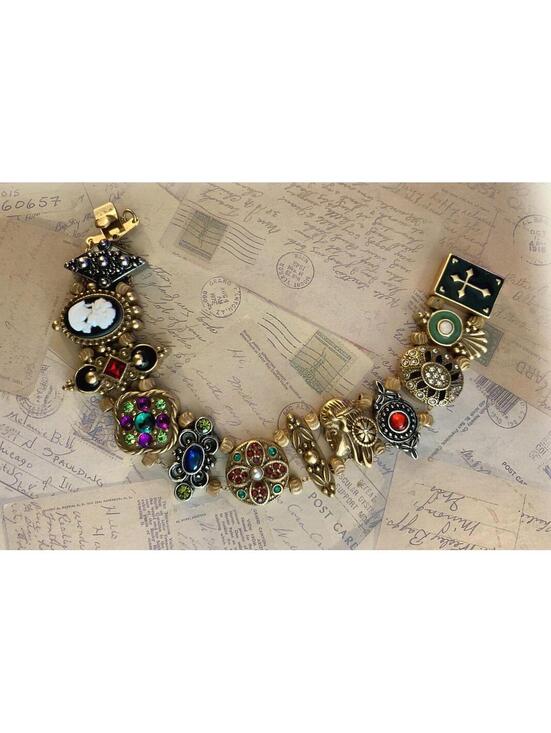 Jewelry - Bracelet Multi Charm Avant Garde Victorian Revival Cameo Rhinestone Accent